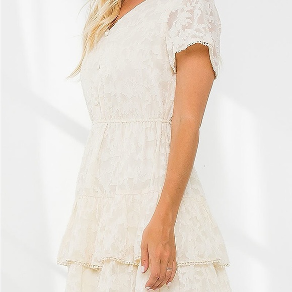 Cream Lace Tiered Fit and Flare Mini Dress NWT - Picture 6 of 12